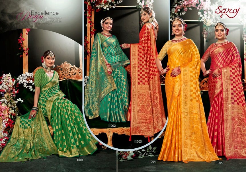 Darpan Saroski Vol 4 By Saroj Organza Designer Wedding Sarees Wholesale Market In Surat
